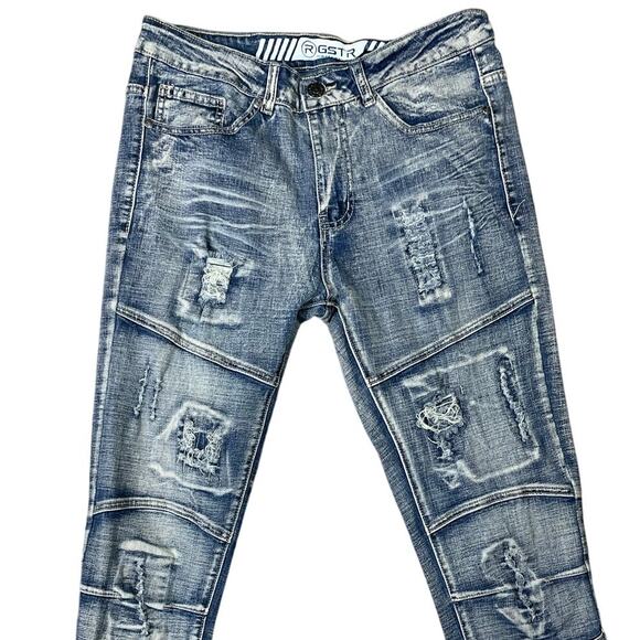 GSTR‎ Men’s Distressed Slim Fit Biker Moto Jeans Blue Stretch Denim Y2K 30 - Picture 1 of 9